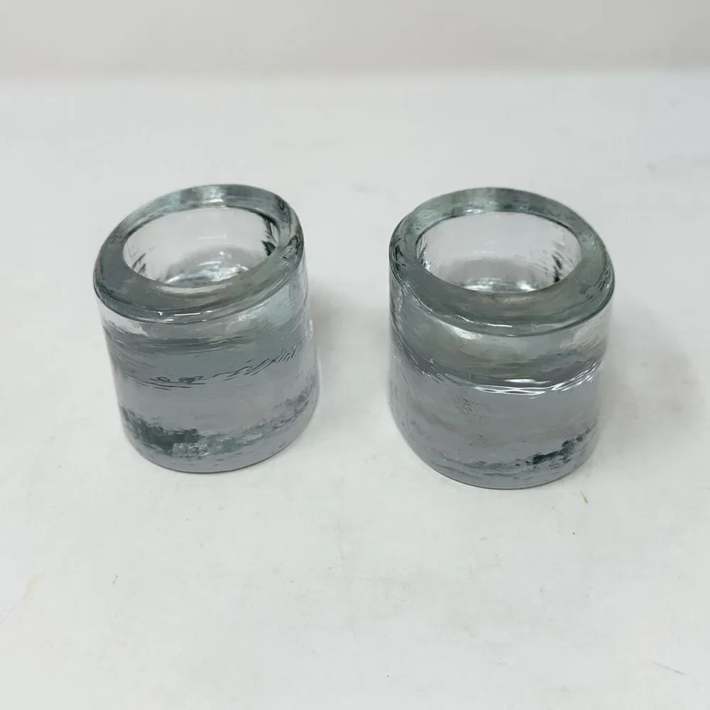Vintage Crate & Barrel Ice Block Tealight Holders Textured Oval Glass - Thailand